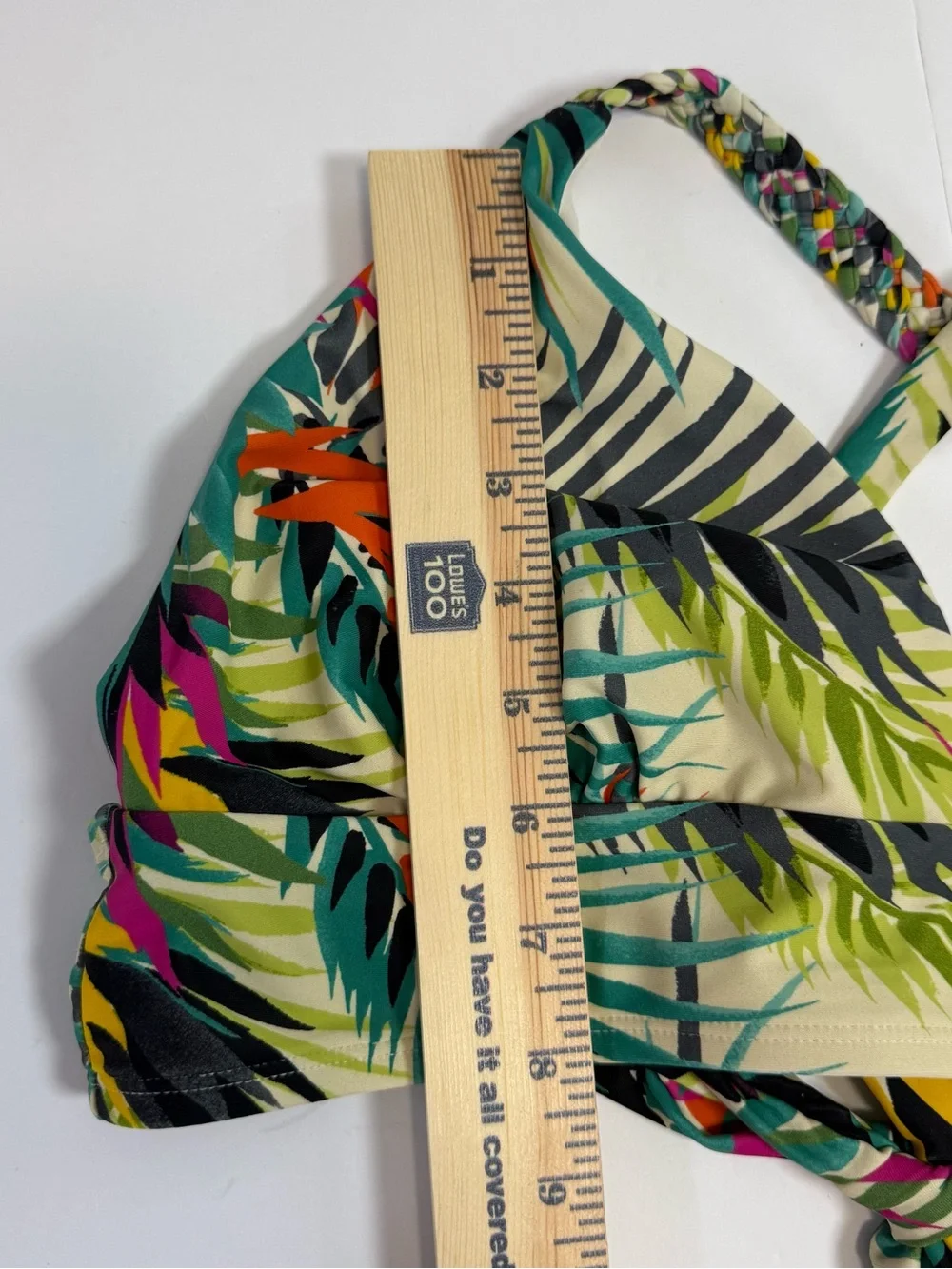 Shade & Shore Tropical Stripe Bikini Detail - Cream with Green, Orange, Black